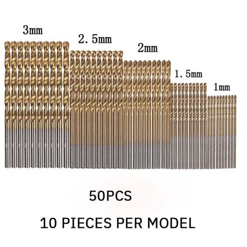 50pcs Titanium Plated Drill Set 1-3mm