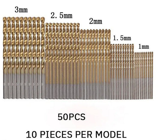 50pcs Titanium Plated Drill Set 1-3mm