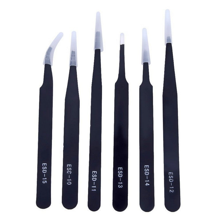 6 pcs/set Anti-static Stainless Steel Tweezers
